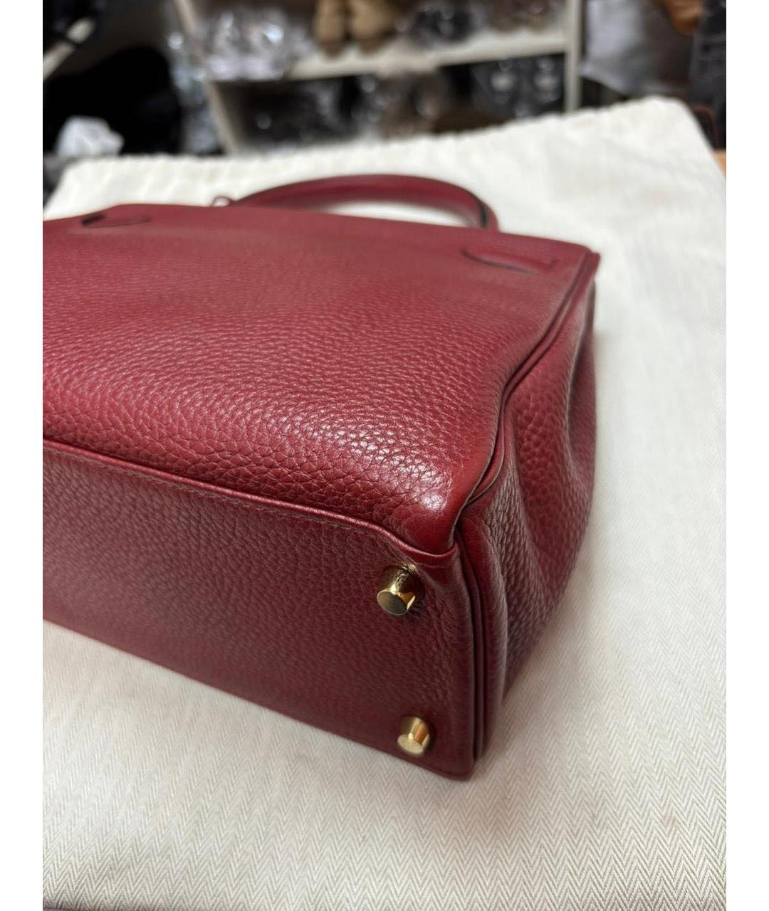 HERMES Бордовая кожаная сумка с короткими ручками, фото 3