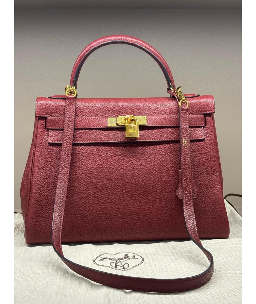HERMES Бордовая кожаная сумка с короткими ручками, фото 5