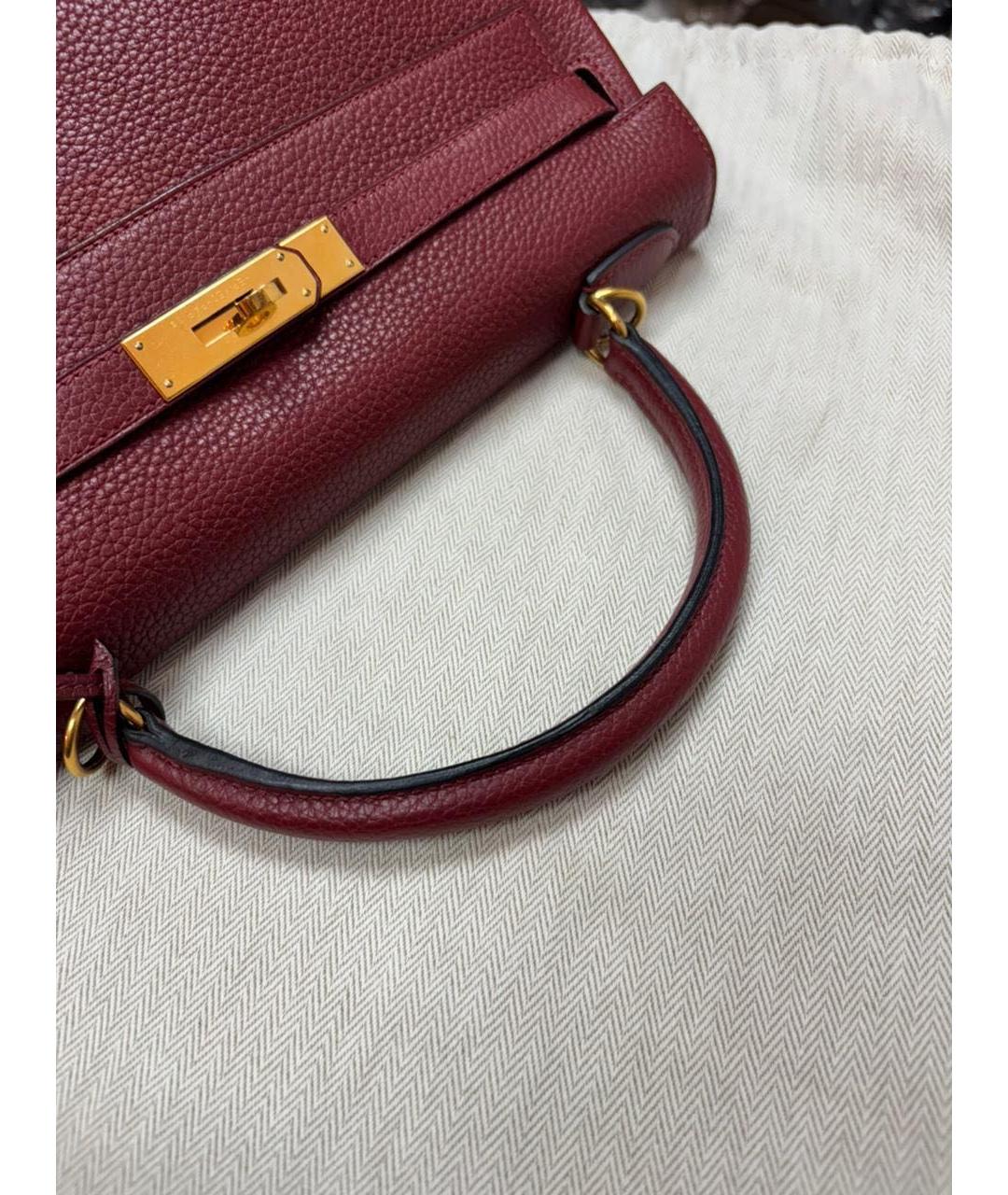HERMES Бордовая кожаная сумка с короткими ручками, фото 2