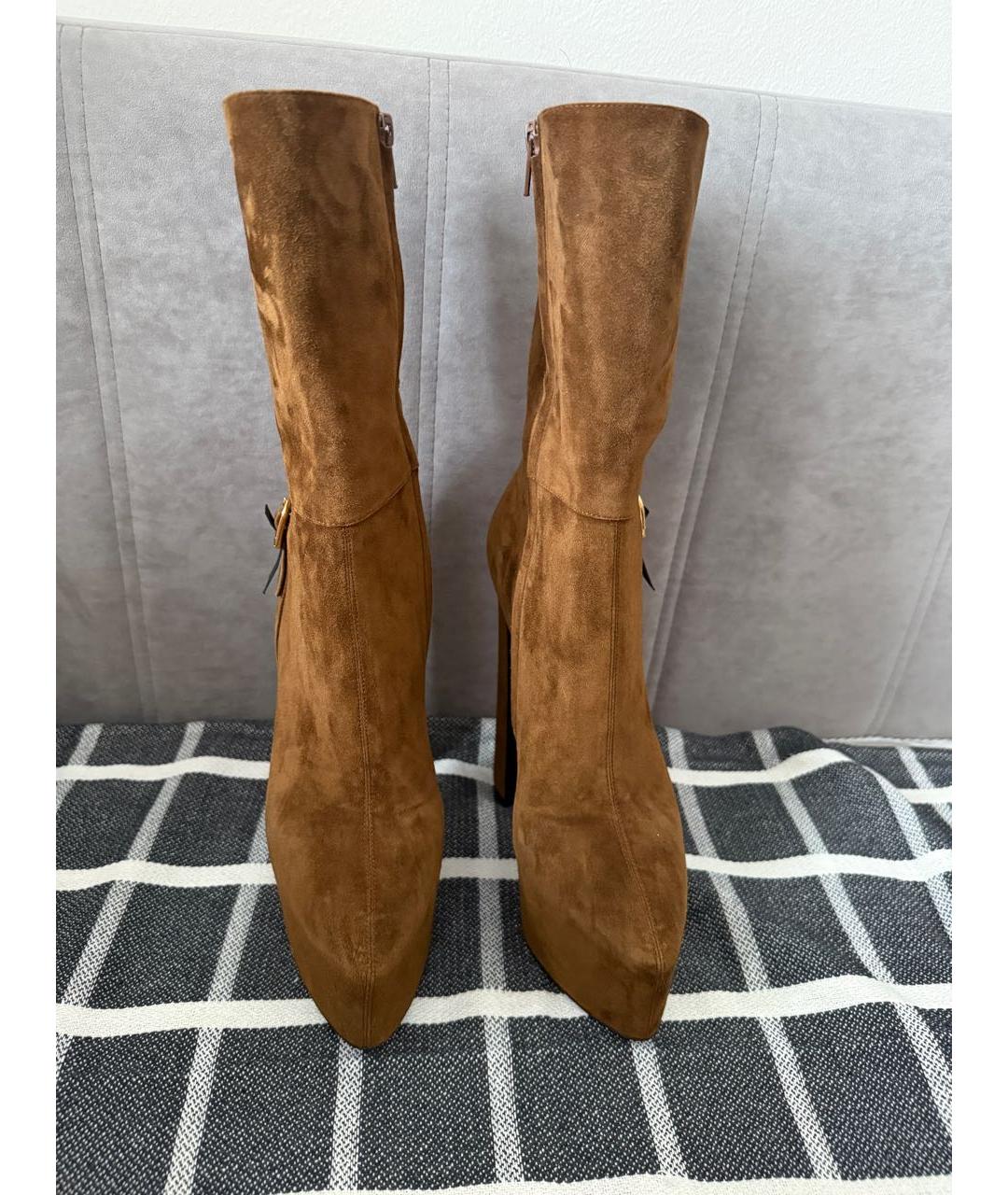 SAINT LAURENT Коричневые замшевые ботильоны, фото 3