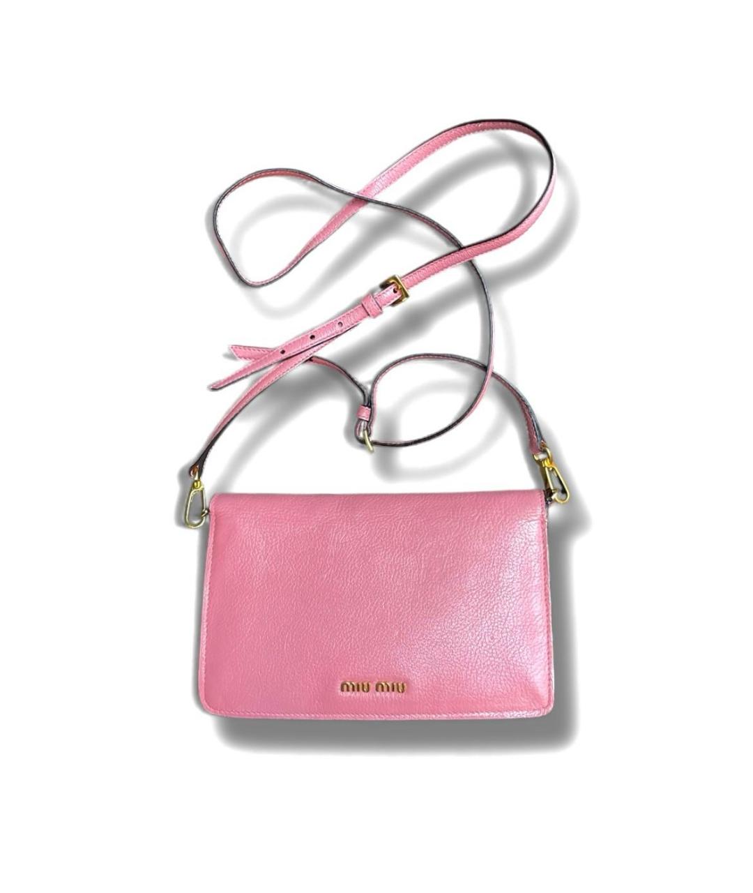 MIU MIU Розовая кожаная сумка через плечо, фото 3