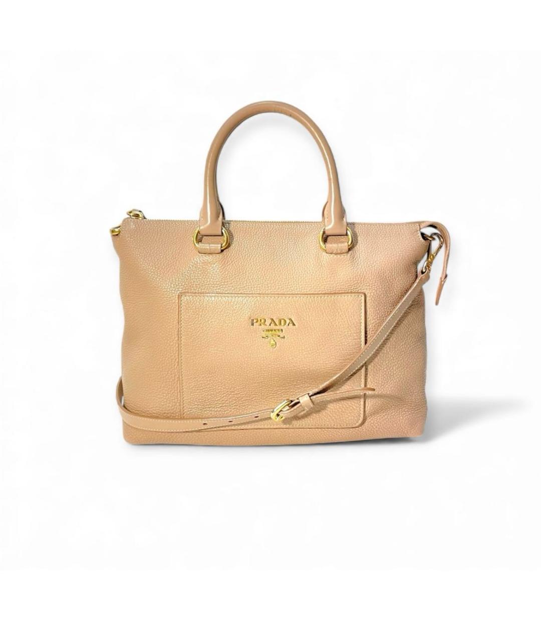 PRADA Бежевая кожаная сумка тоут, фото 8