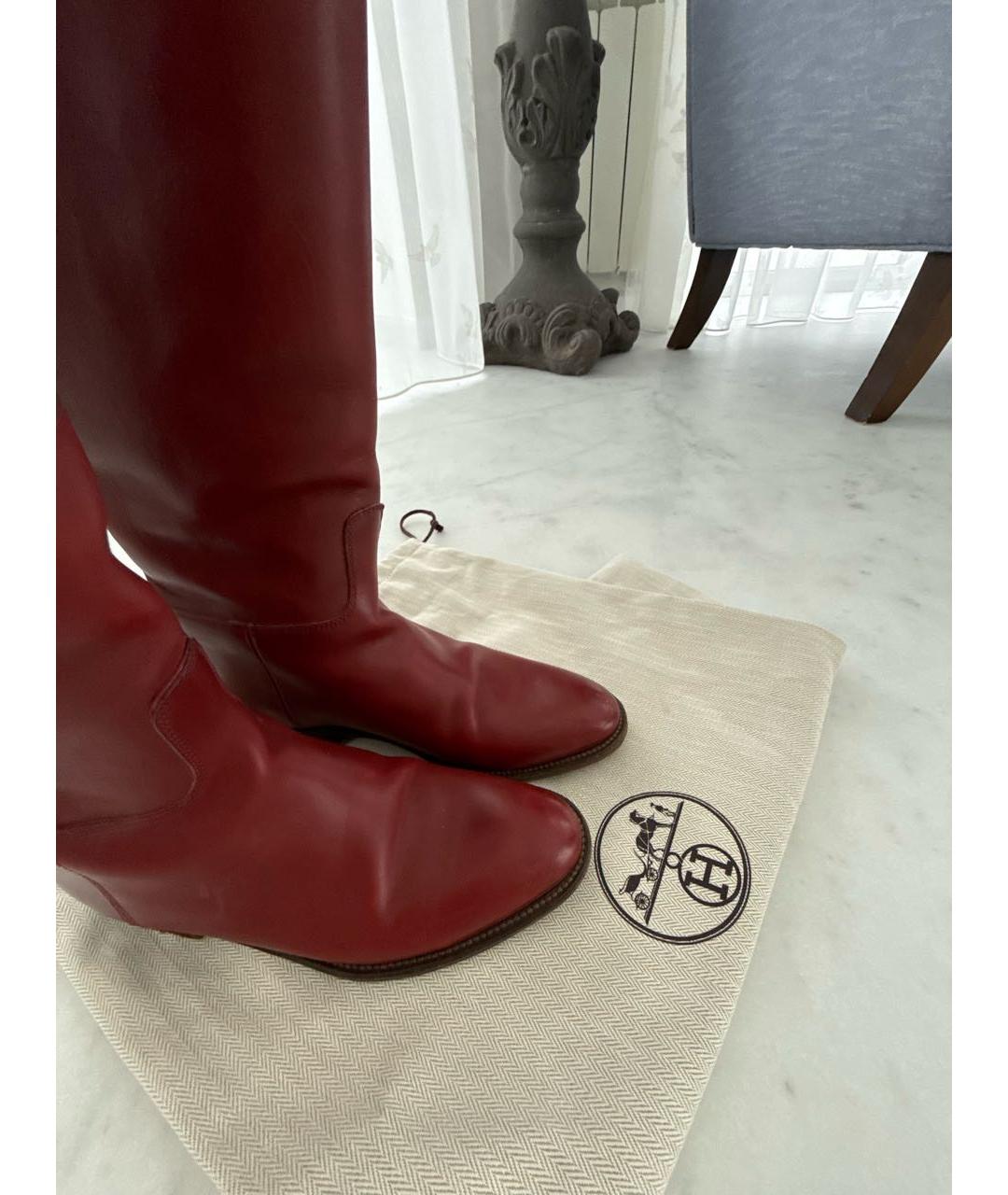 HERMES Бордовые кожаные сапоги, фото 7