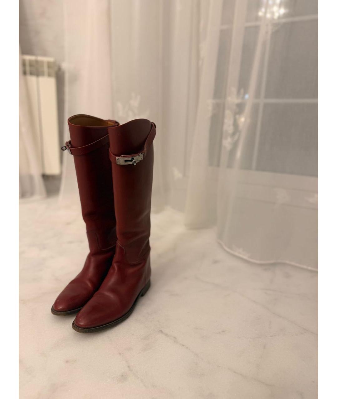 HERMES Бордовые кожаные сапоги, фото 2