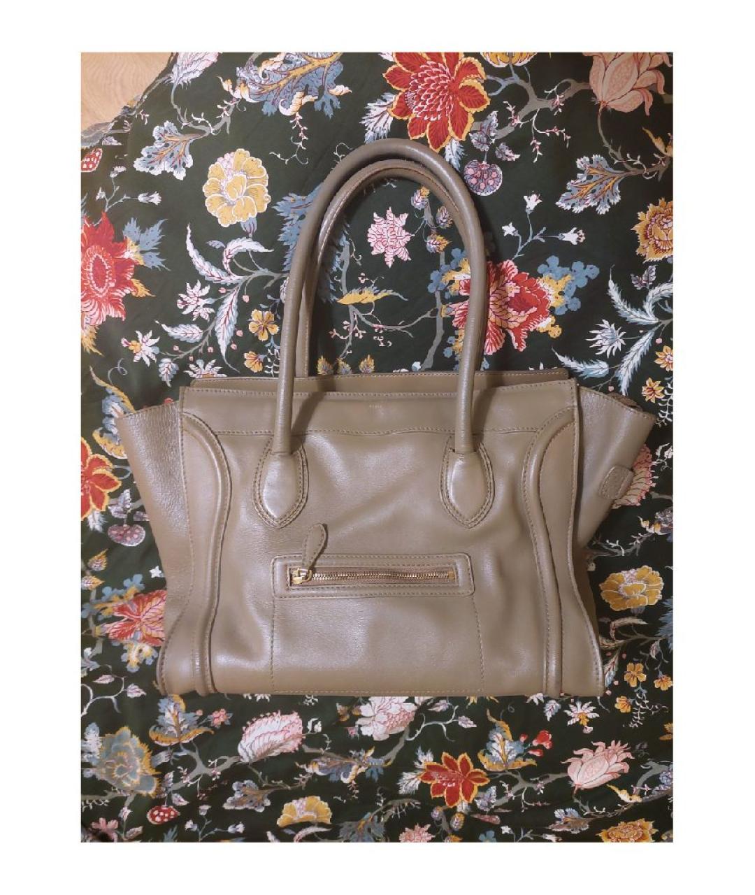 CELINE Бежевая кожаная сумка тоут, фото 9