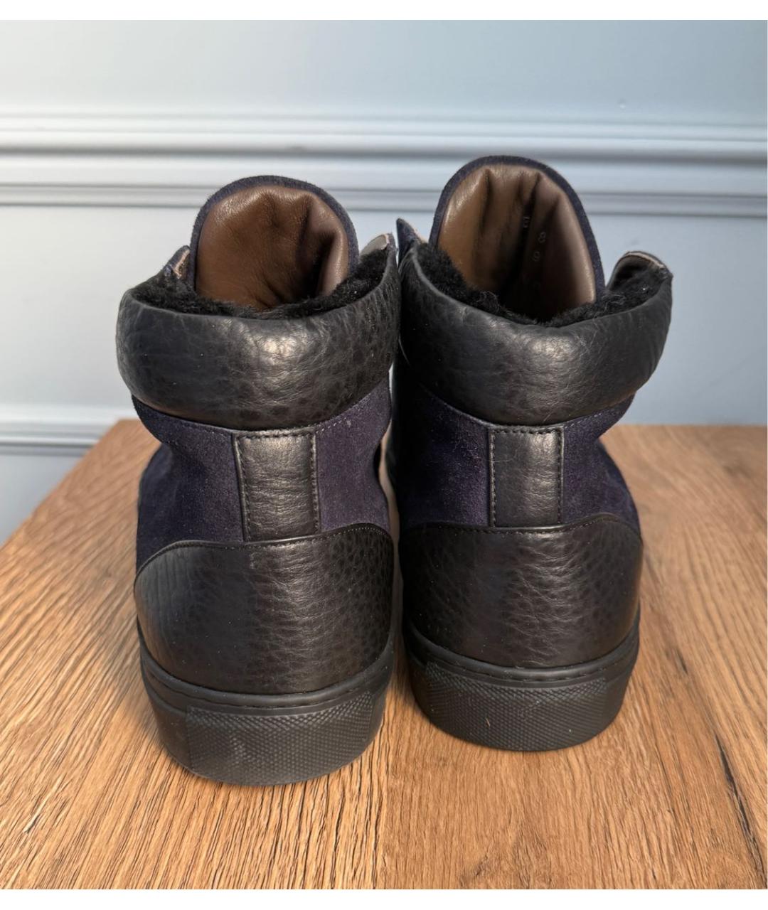 BRIONI Темно-синие кожаные низкие ботинки, фото 5