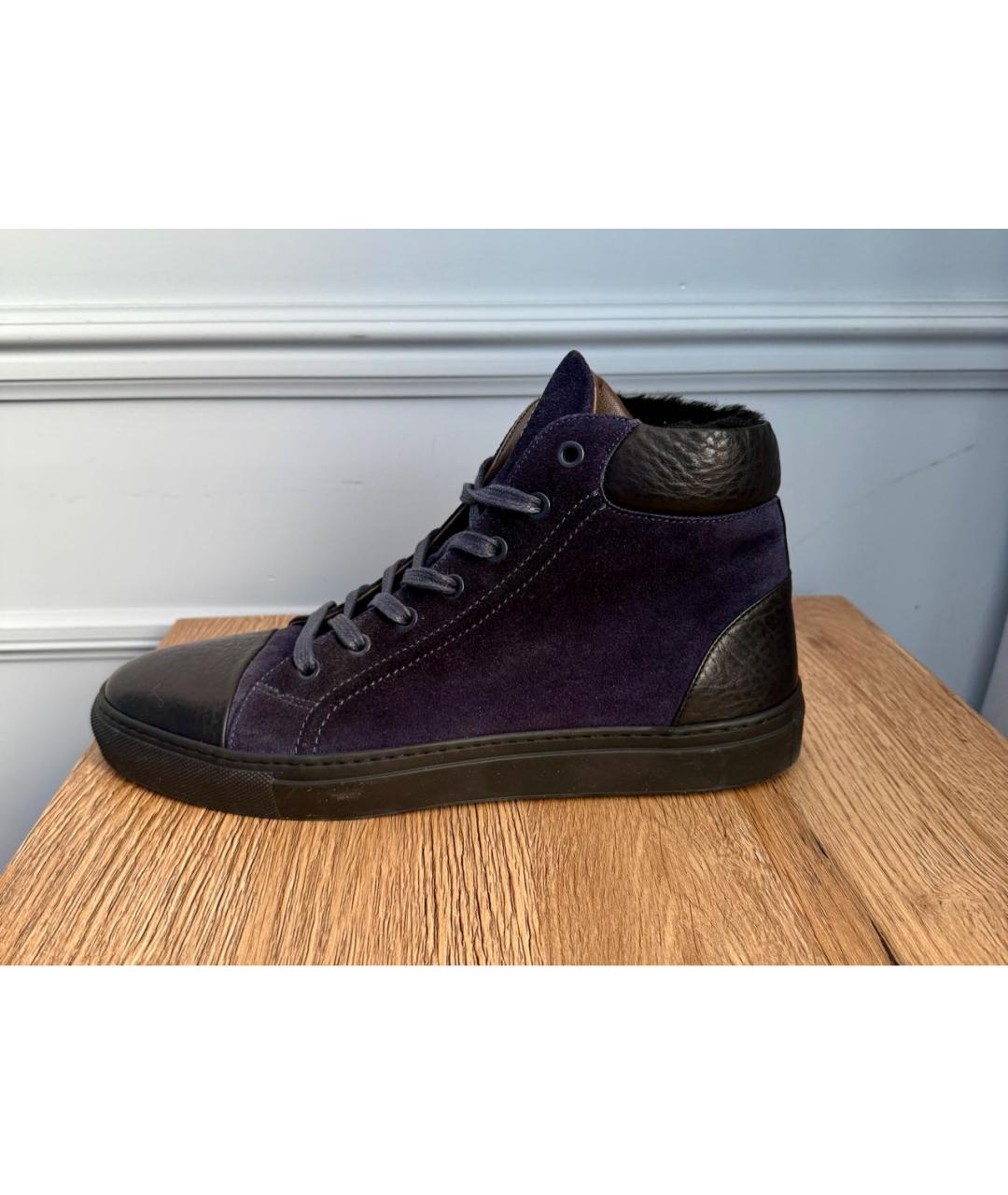 BRIONI Темно-синие кожаные низкие ботинки, фото 8