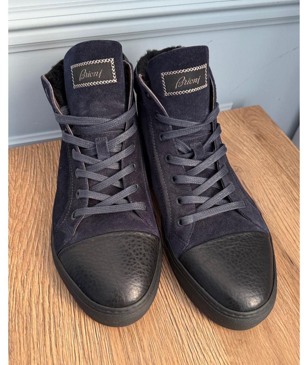 BRIONI Темно-синие кожаные низкие ботинки, фото 4