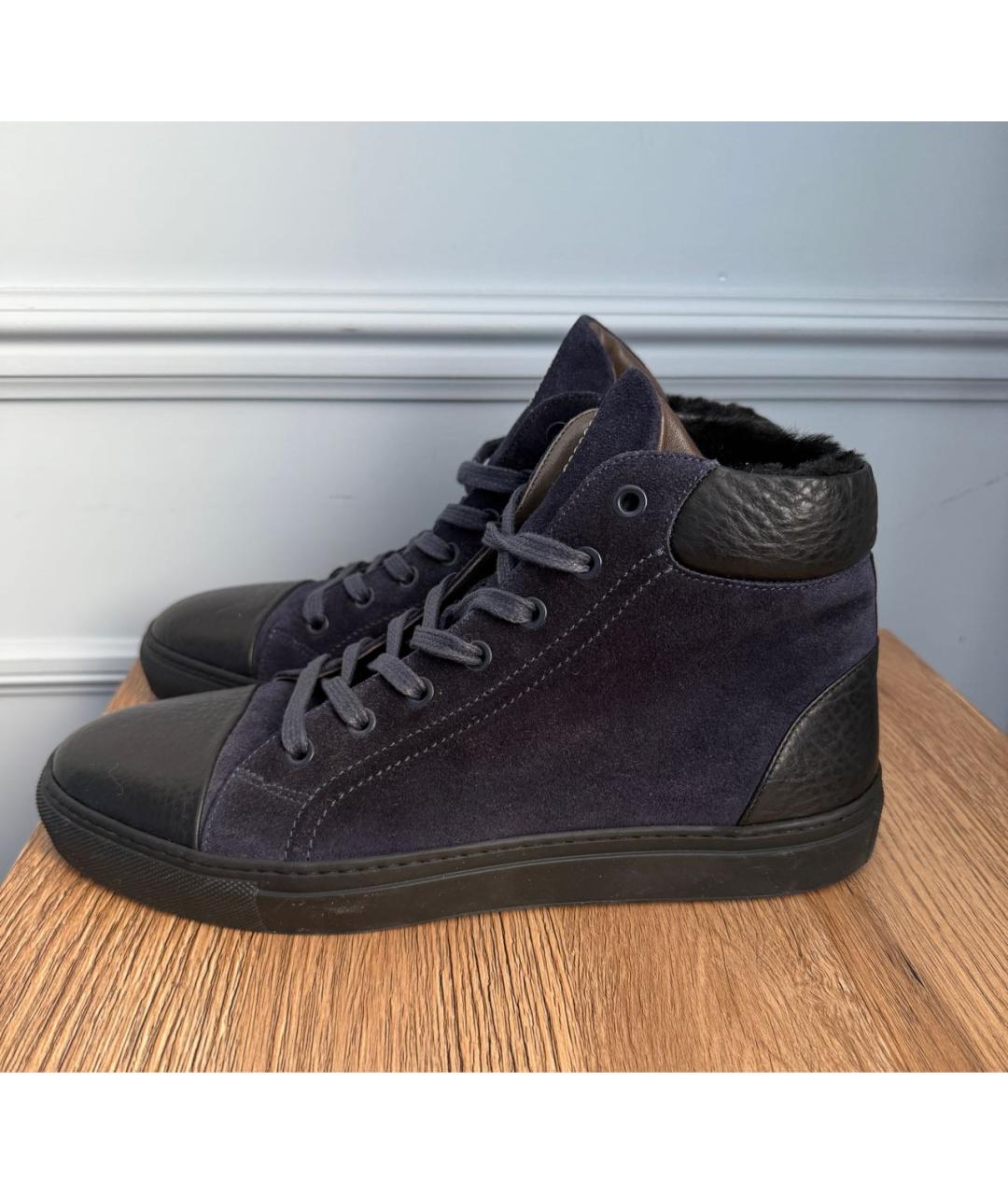 BRIONI Темно-синие кожаные низкие ботинки, фото 2