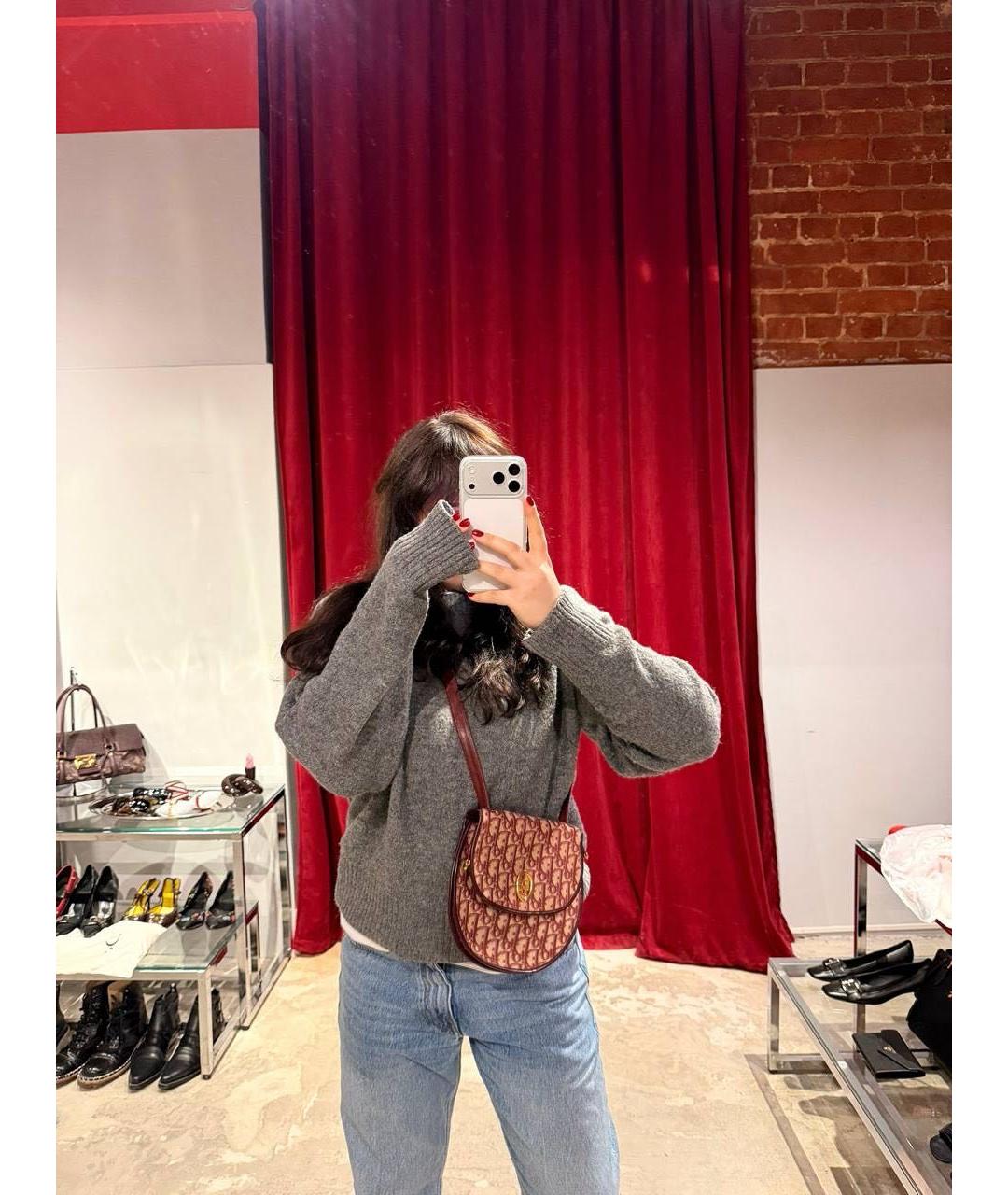 CHRISTIAN DIOR Бордовая тканевая сумка с короткими ручками, фото 6