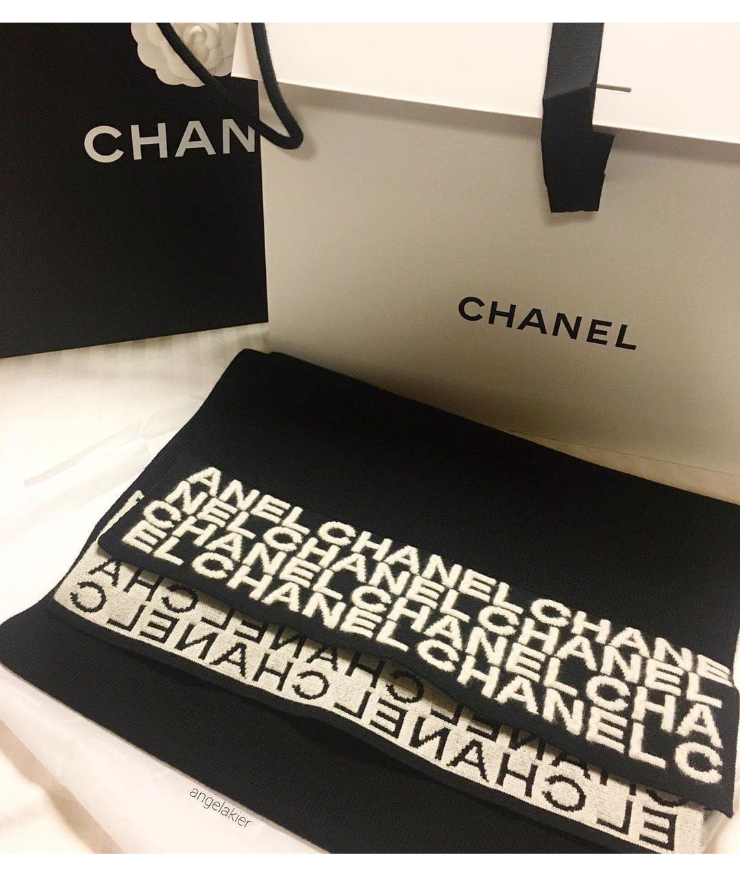 CHANEL Черный кашемировый шарф, фото 2