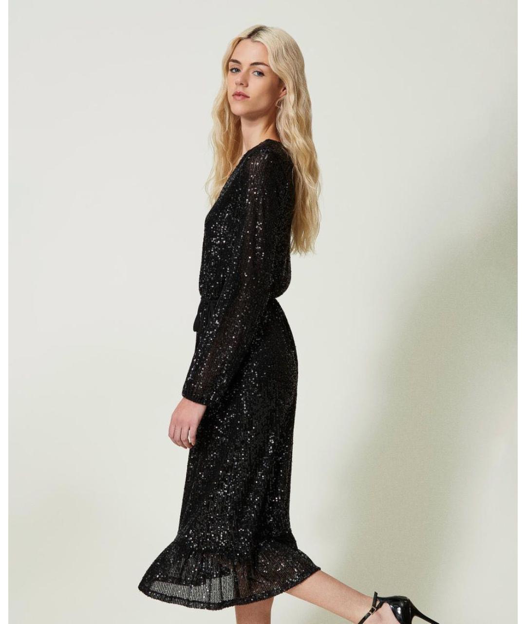 TWIN-SET Черное полиэстеровое коктейльное платье, фото 4