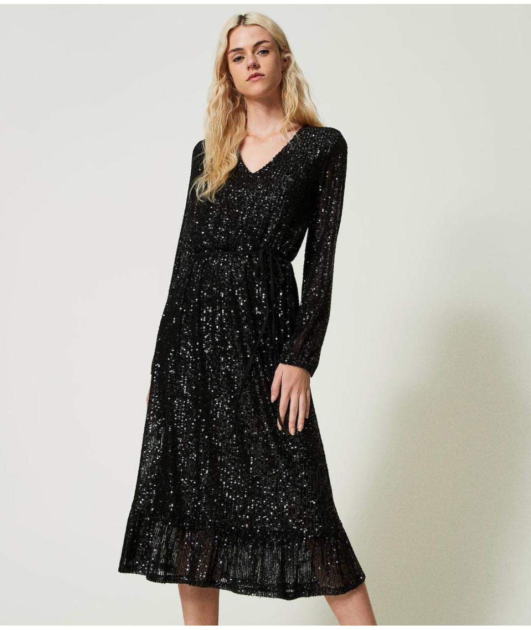 TWIN-SET Черное полиэстеровое коктейльное платье, фото 3