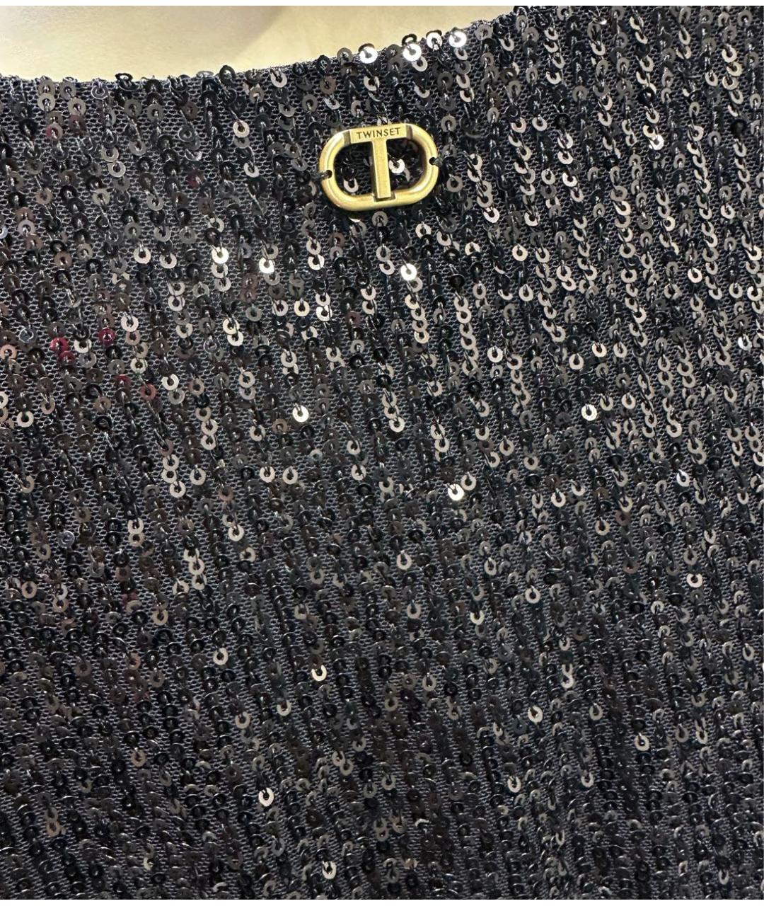 TWIN-SET Черное полиэстеровое коктейльное платье, фото 7