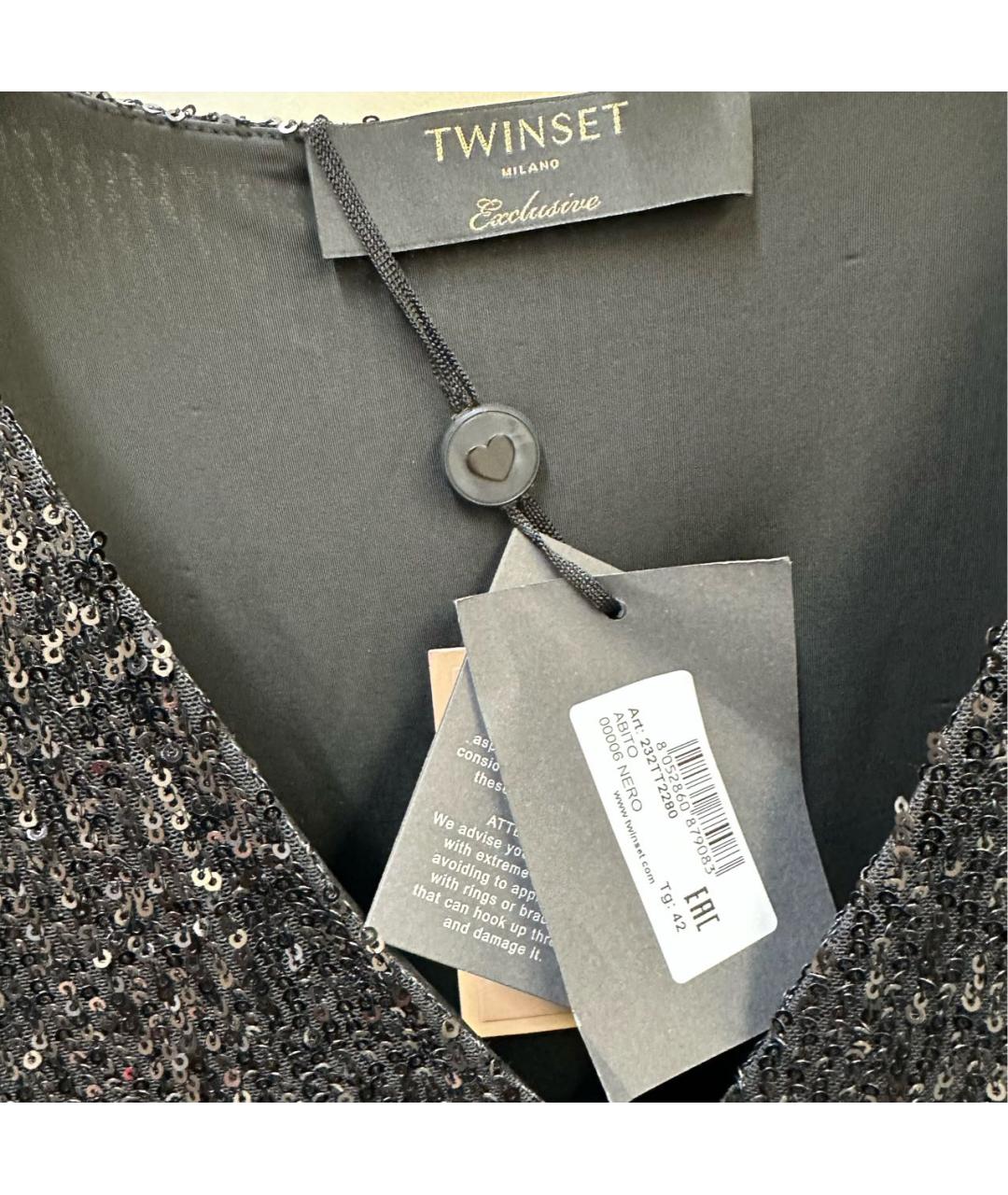 TWIN-SET Черное полиэстеровое коктейльное платье, фото 8