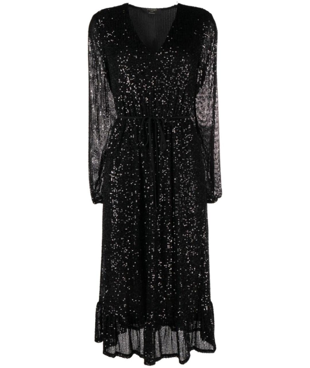 TWIN-SET Черное полиэстеровое коктейльное платье, фото 9