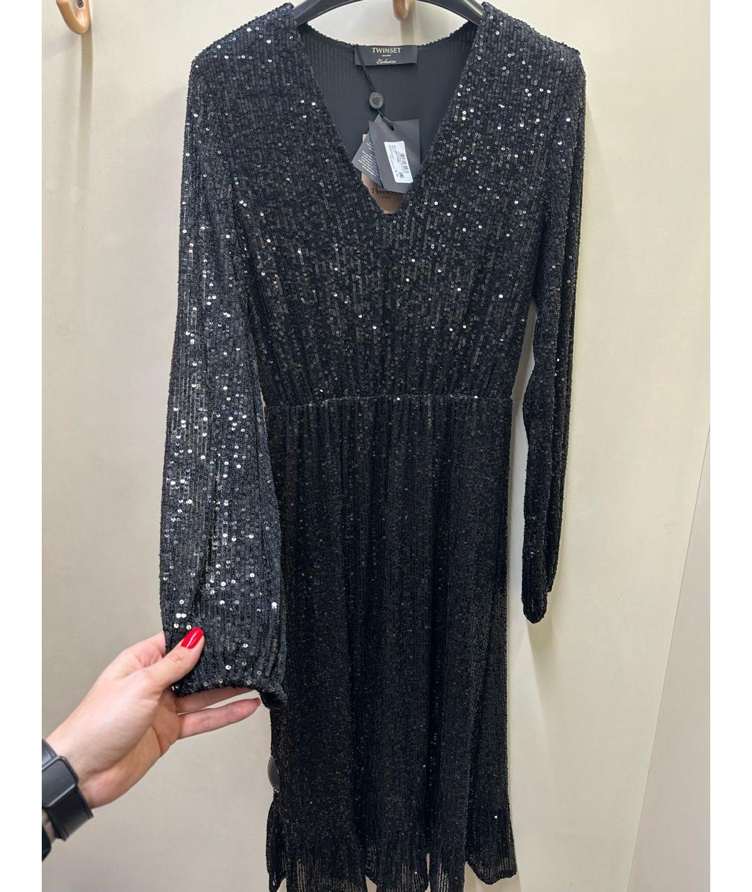 TWIN-SET Черное полиэстеровое коктейльное платье, фото 6