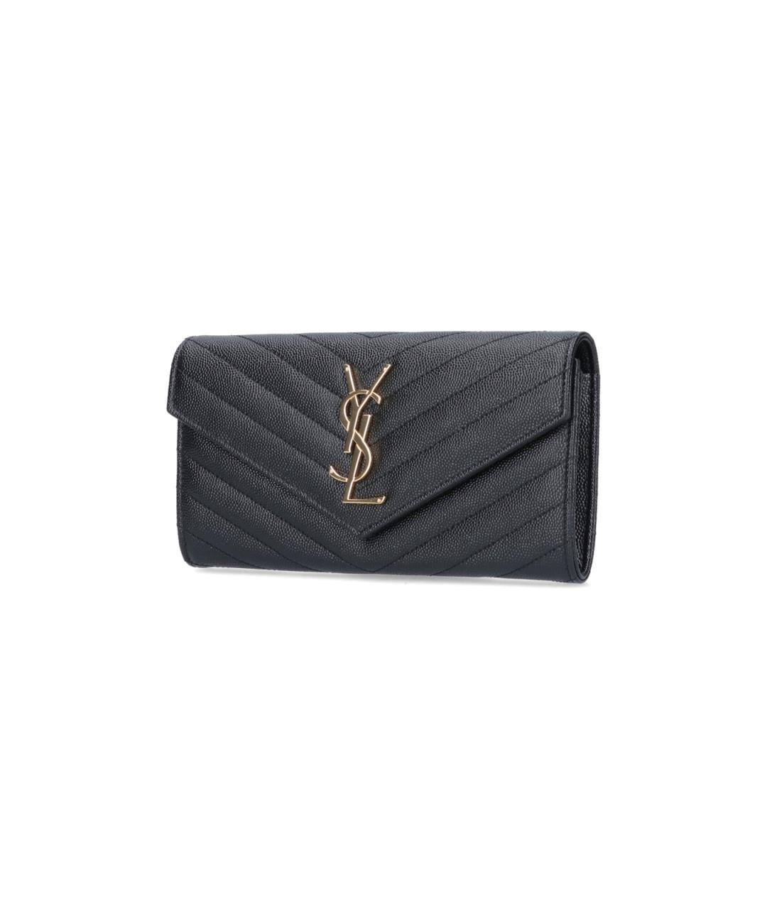 SAINT LAURENT Черный кожаный кошелек, фото 2