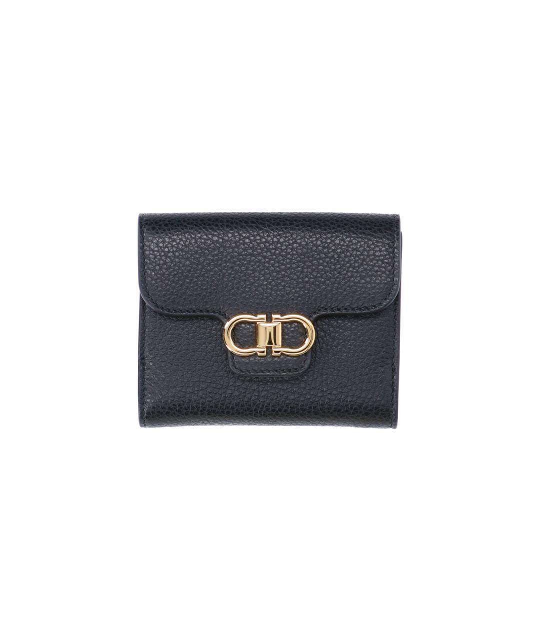 FERRAGAMO Черный кожаный кошелек, фото 1