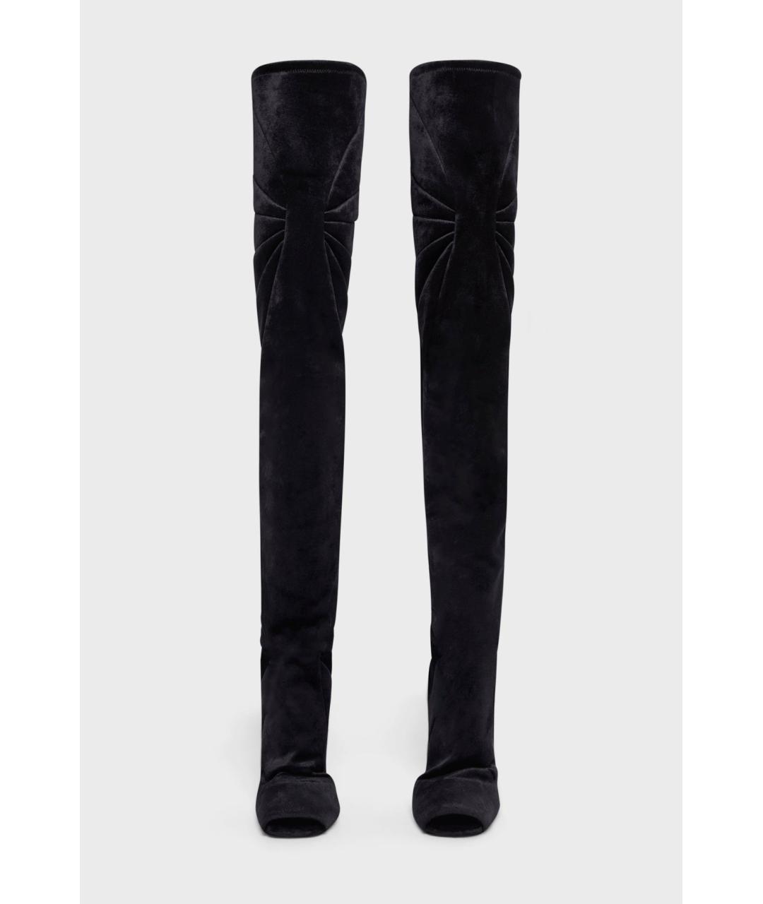 RICK OWENS Черные бархатные ботфорты, фото 2