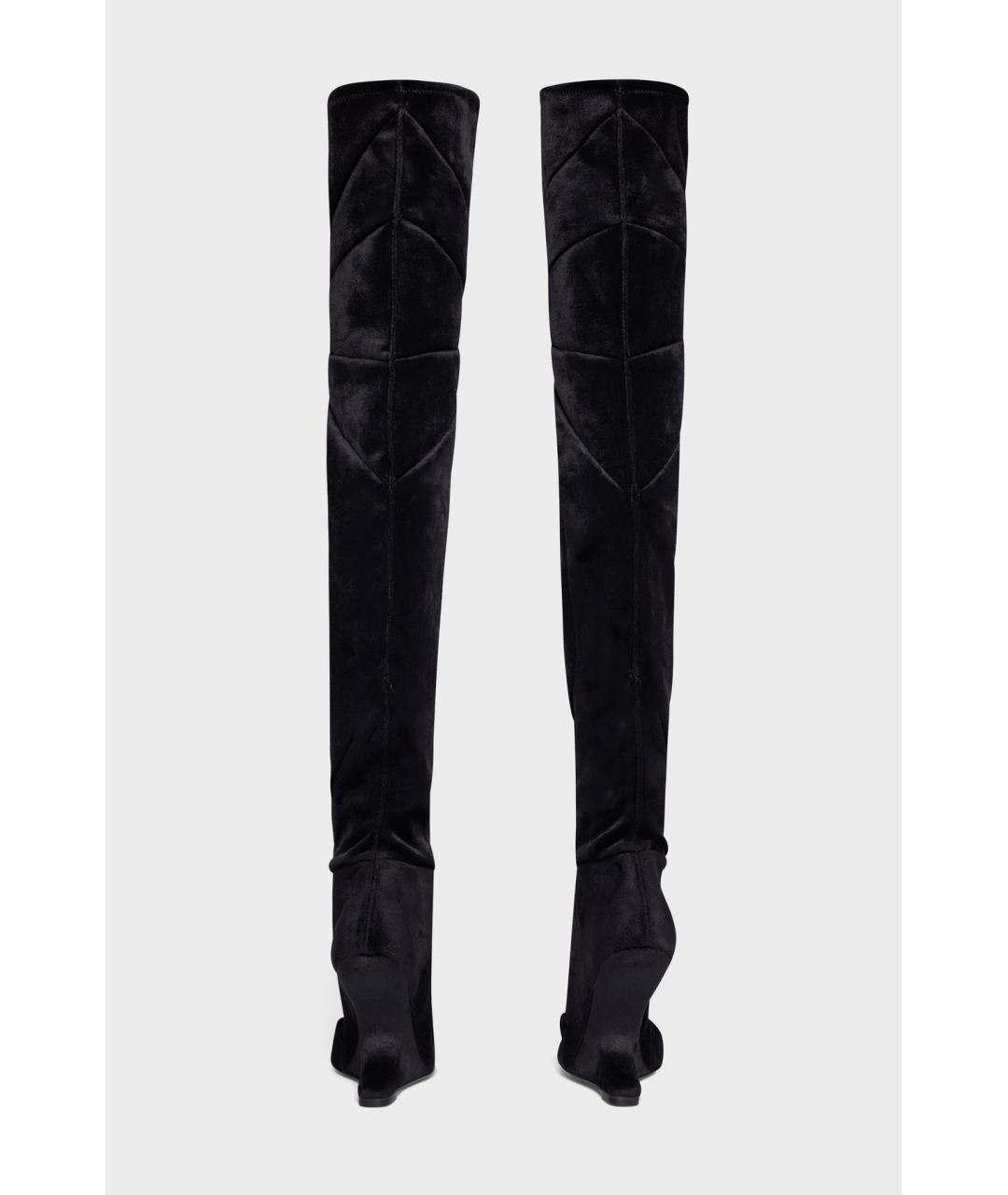RICK OWENS Черные бархатные ботфорты, фото 4