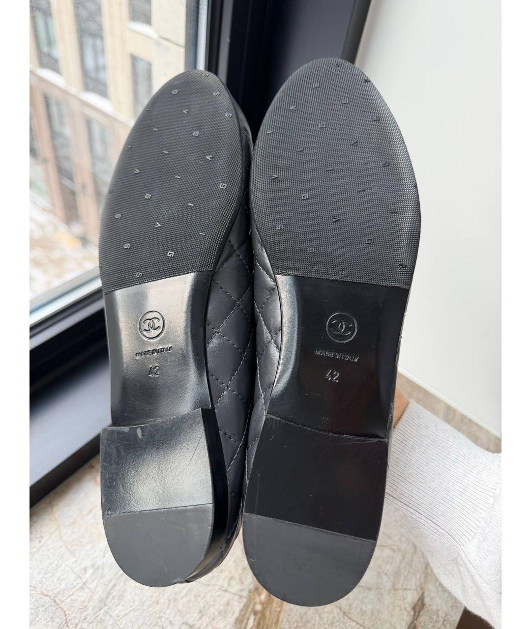 CHANEL Антрацитовые кожаные балетки, фото 5
