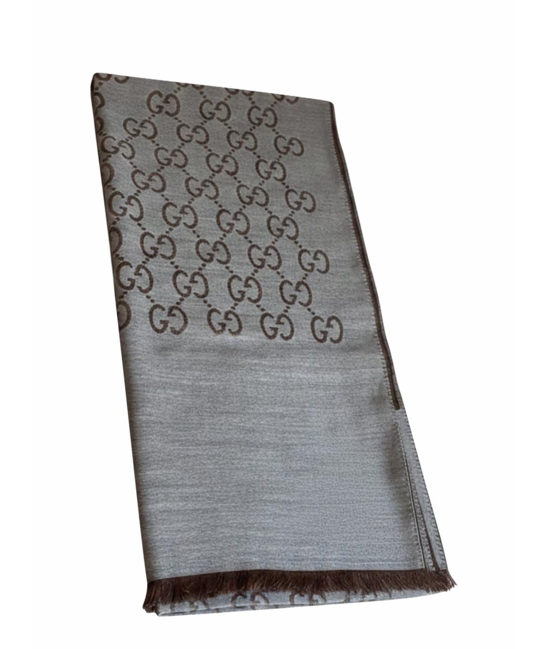 GUCCI Коричневый шерстяной шарф, фото 1