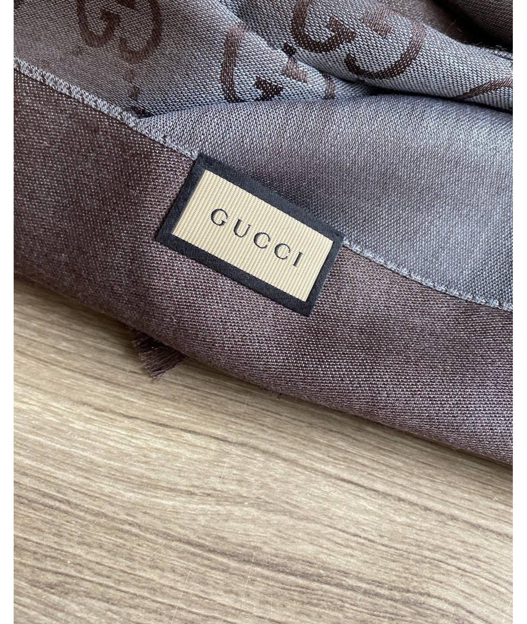GUCCI Коричневый шерстяной шарф, фото 3