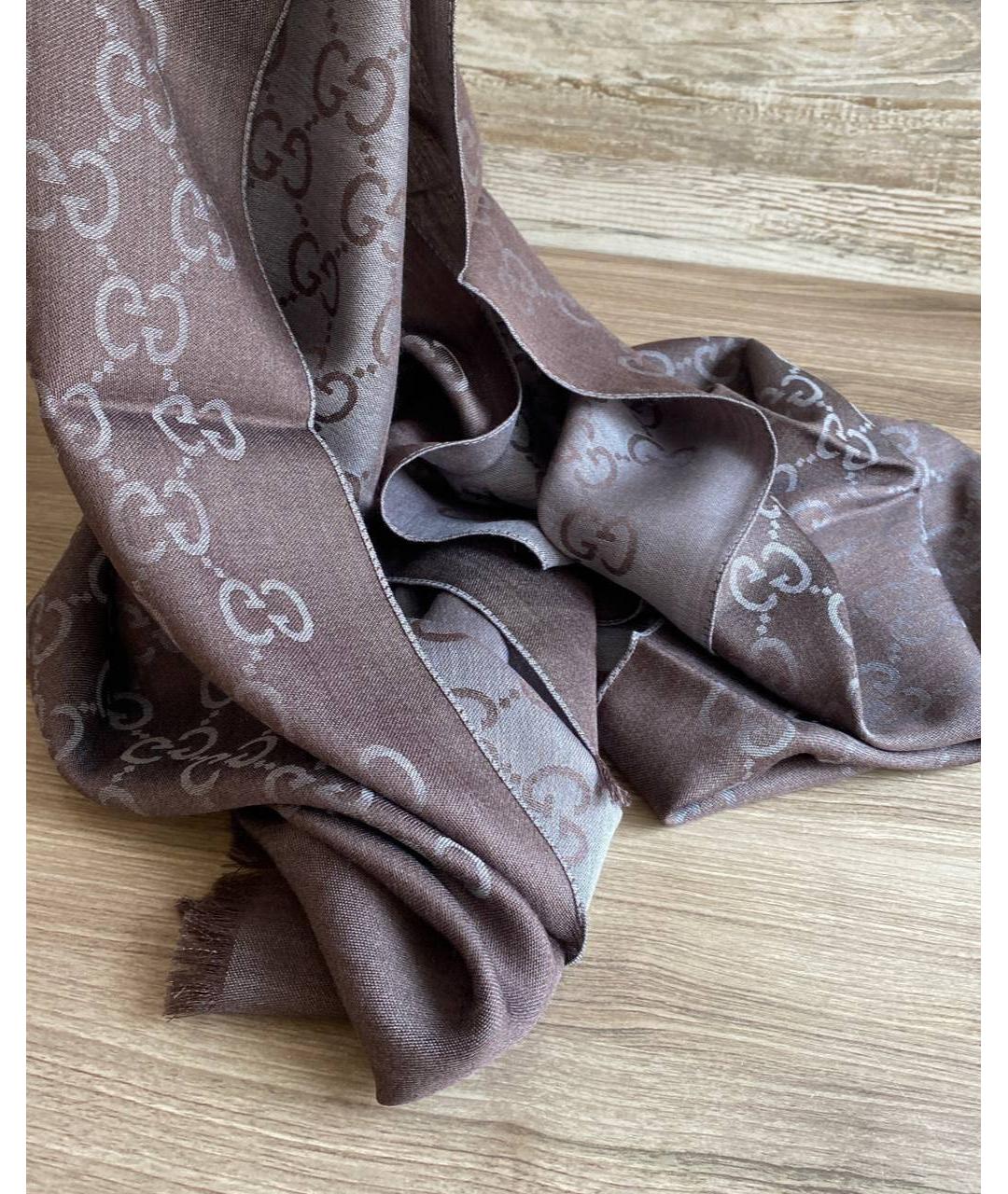 GUCCI Коричневый шерстяной шарф, фото 4