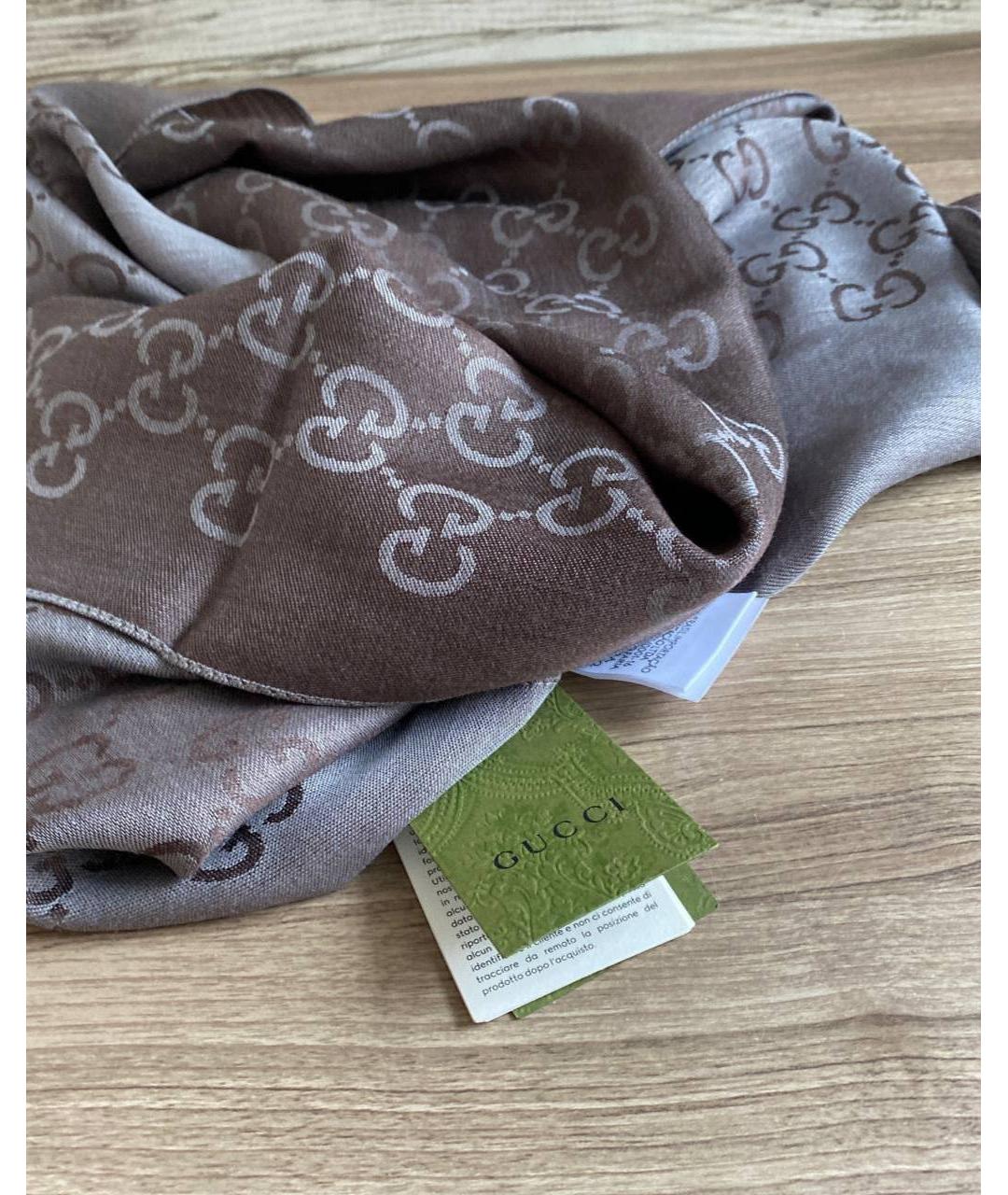 GUCCI Коричневый шерстяной шарф, фото 5