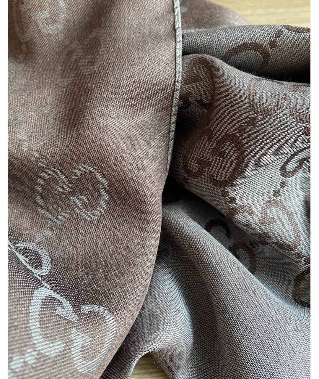 GUCCI Коричневый шерстяной шарф, фото 2
