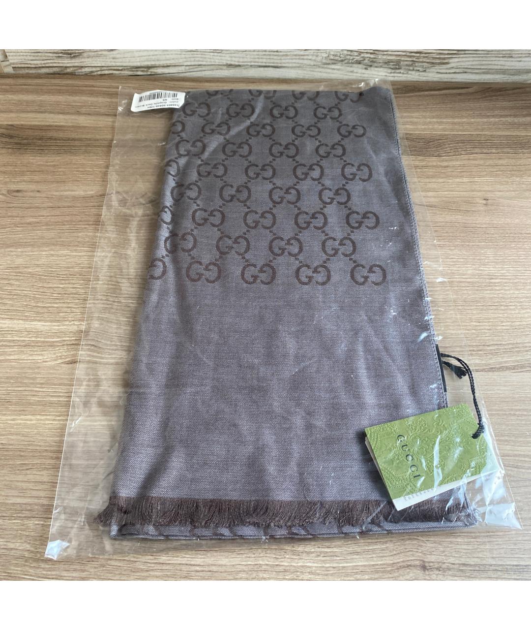 GUCCI Коричневый шерстяной шарф, фото 7