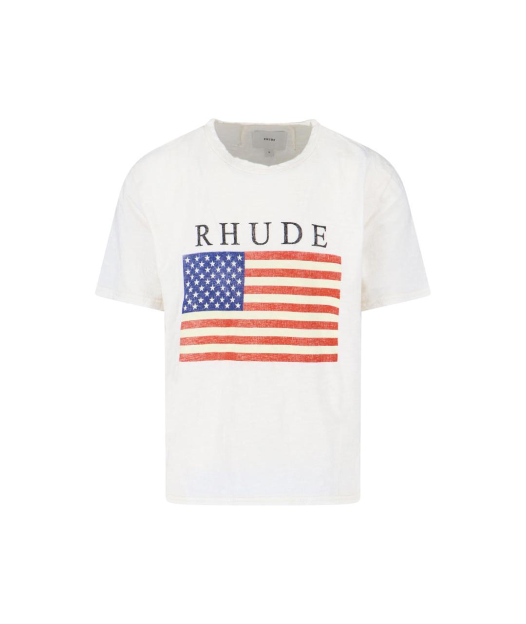 RHUDE Белая хлопковая футболка, фото 1