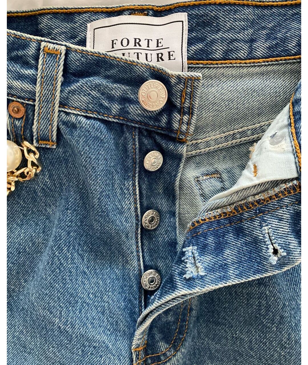 FORTE COUTURE Синие хлопковые прямые джинсы, фото 3
