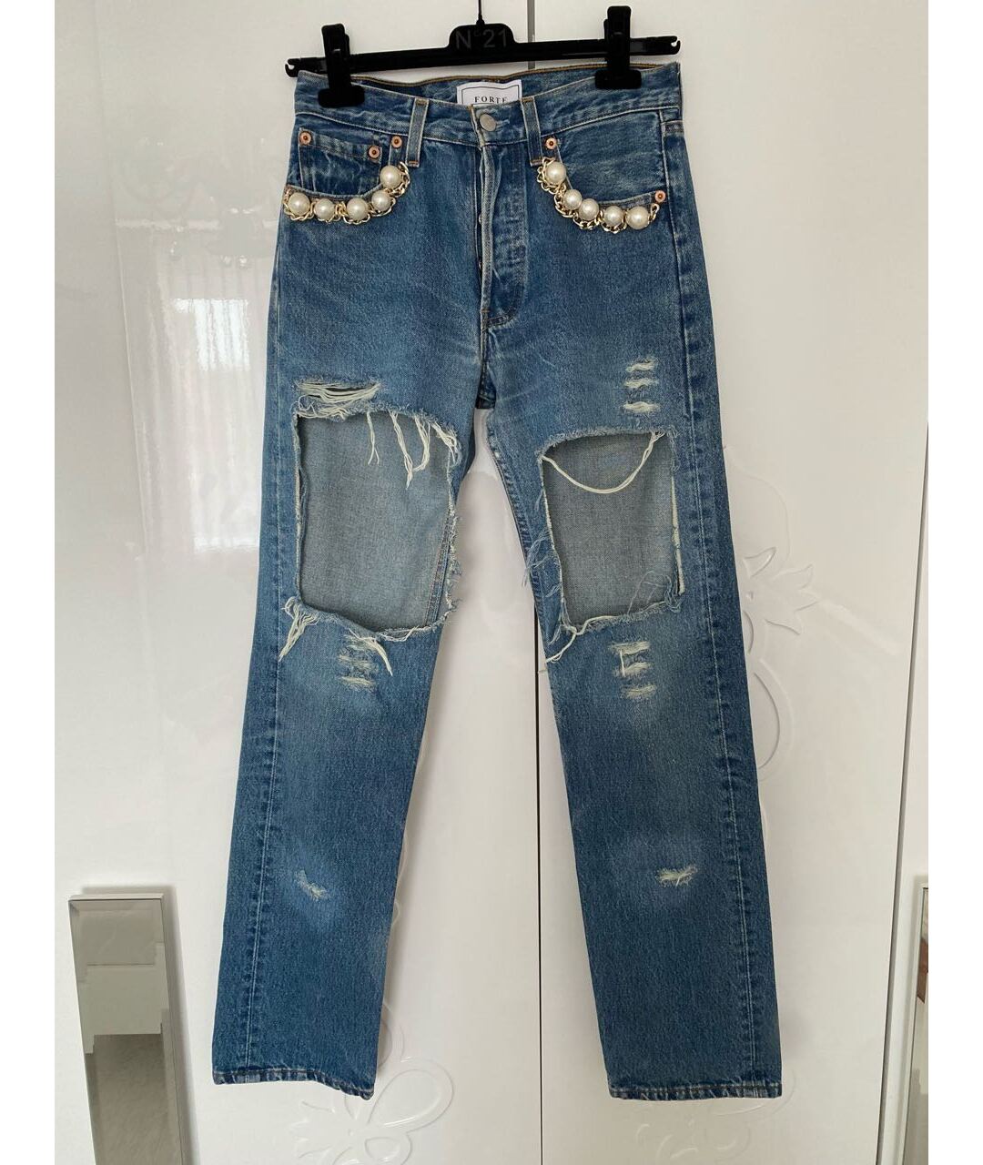 FORTE COUTURE Синие хлопковые прямые джинсы, фото 6
