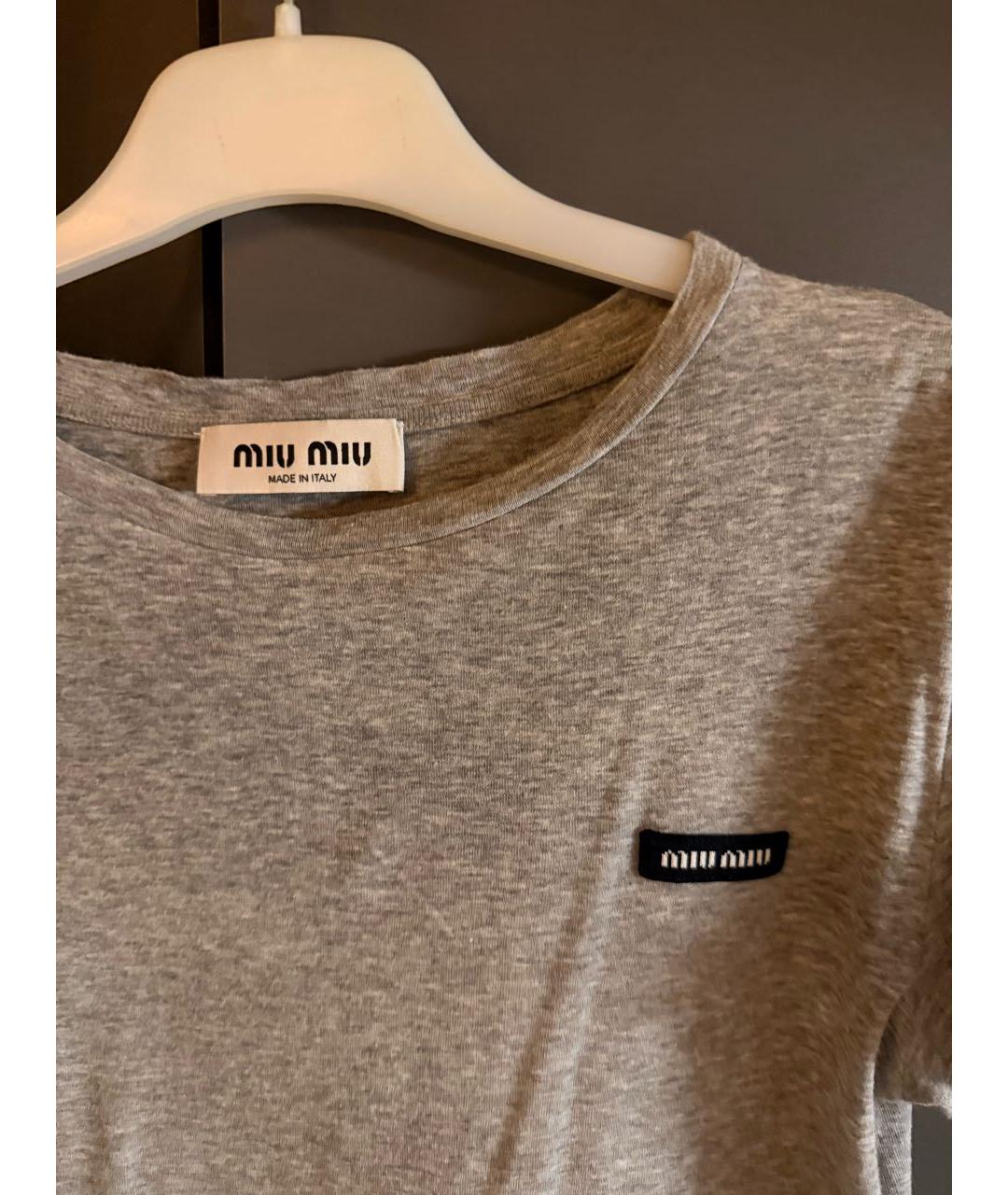 MIU MIU Серая хлопковая футболка, фото 3