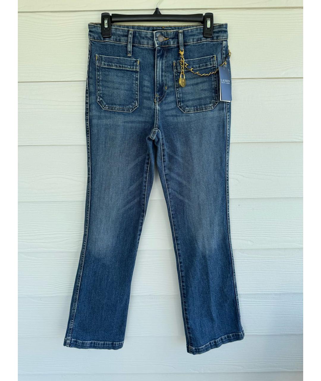 RALPH LAUREN Синие хлопко-эластановые джинсы клеш, фото 9