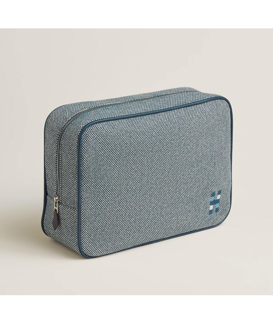 HERMES Синяя шерстяная косметичка, фото 4