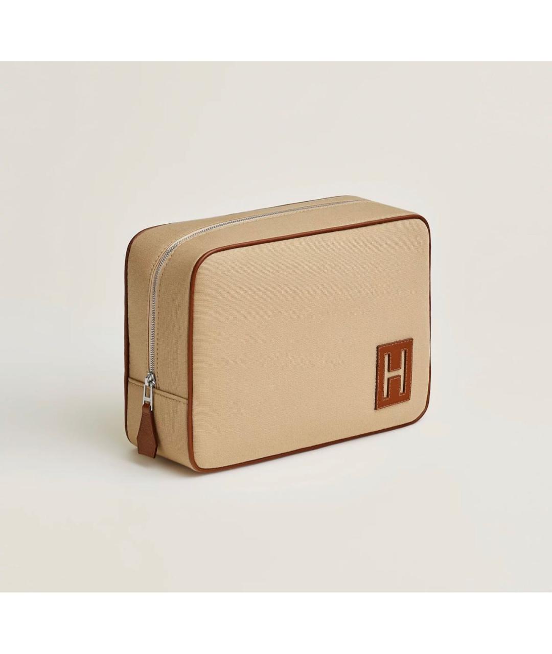 HERMES Бежевая хлопковая косметичка, фото 6