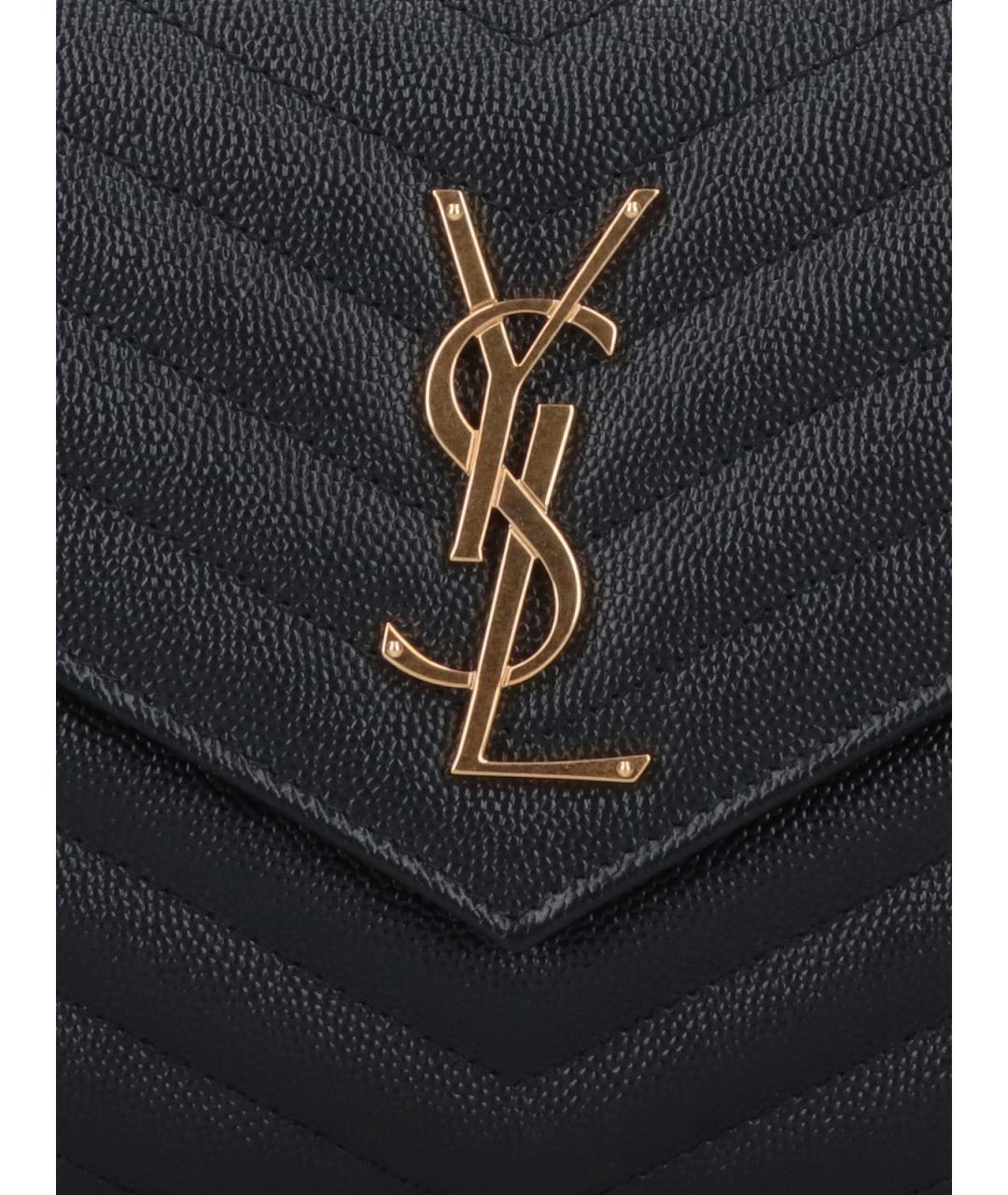 SAINT LAURENT Черный кожаный кошелек, фото 4