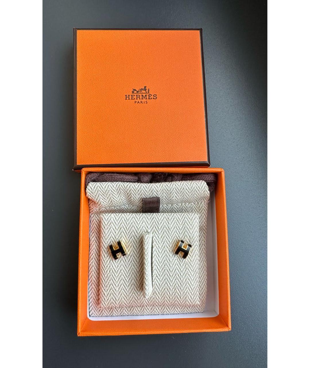 HERMES Черные металлические серьги, фото 3