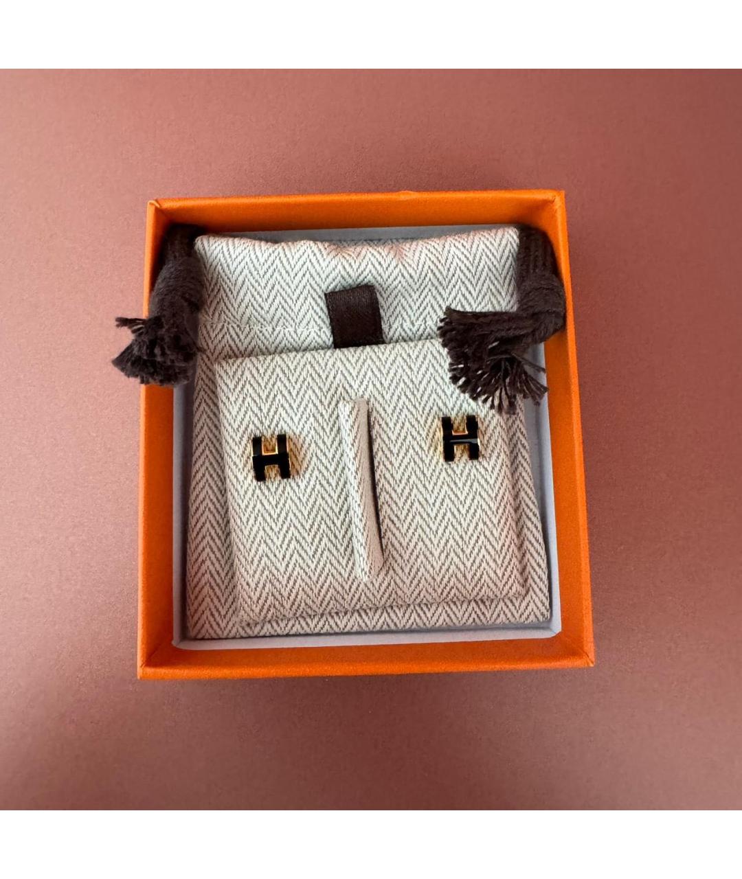 HERMES Черные металлические серьги, фото 3