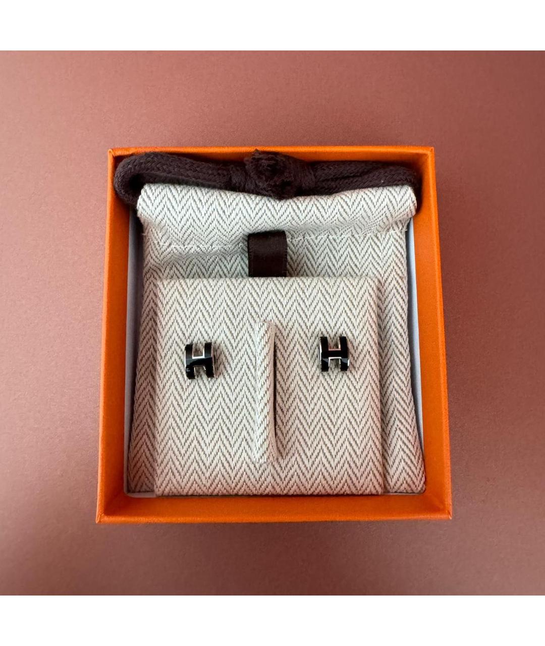 HERMES Черные металлические серьги, фото 3