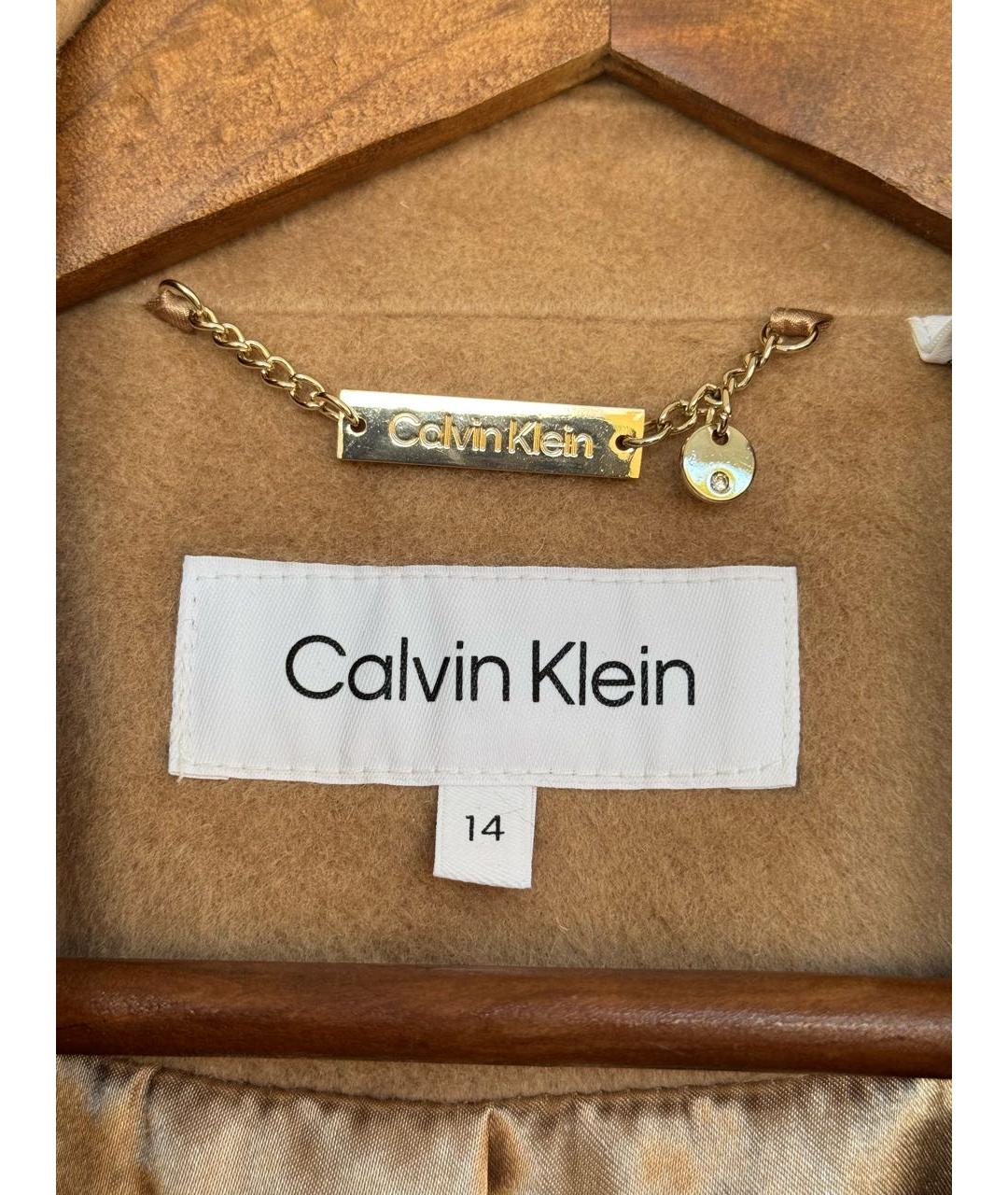 CALVIN KLEIN Бежевое шерстяное пальто, фото 3