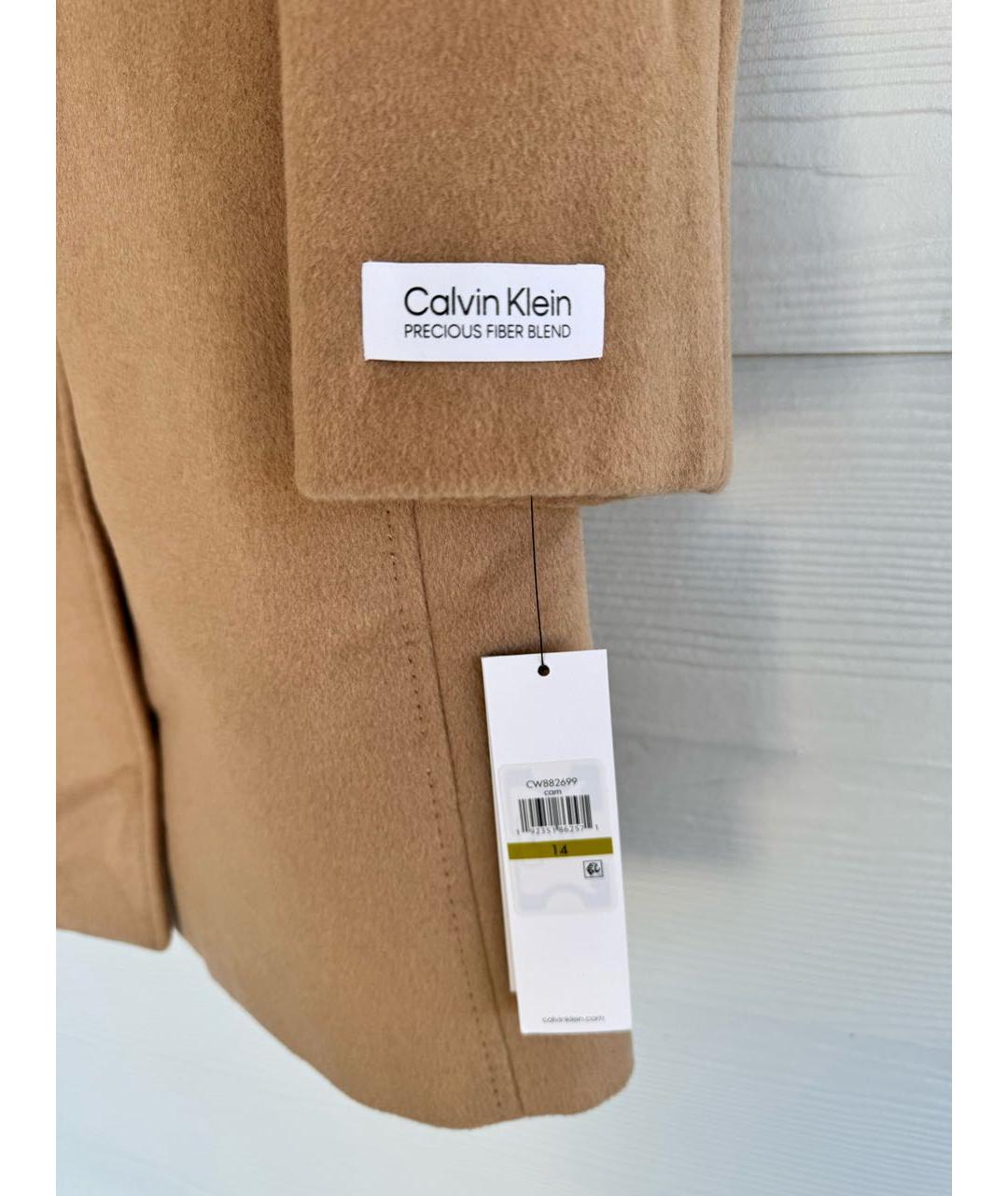 CALVIN KLEIN Бежевое шерстяное пальто, фото 5
