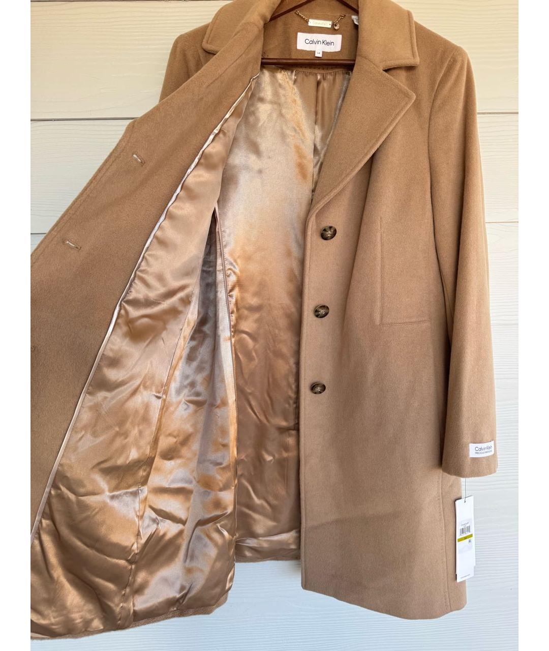 CALVIN KLEIN Бежевое шерстяное пальто, фото 8
