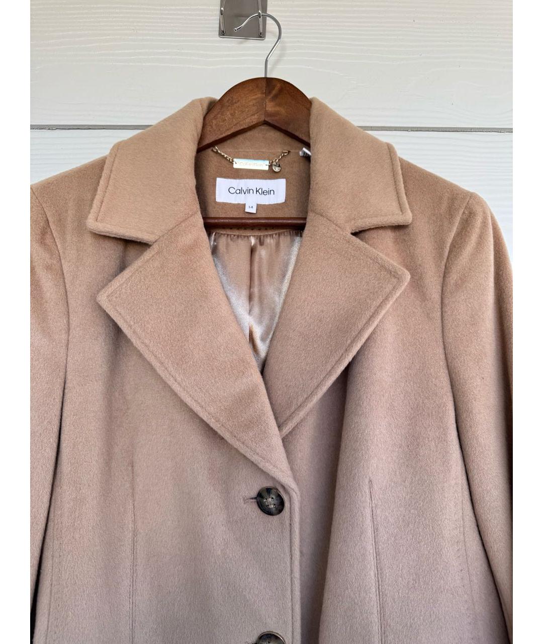 CALVIN KLEIN Бежевое шерстяное пальто, фото 4