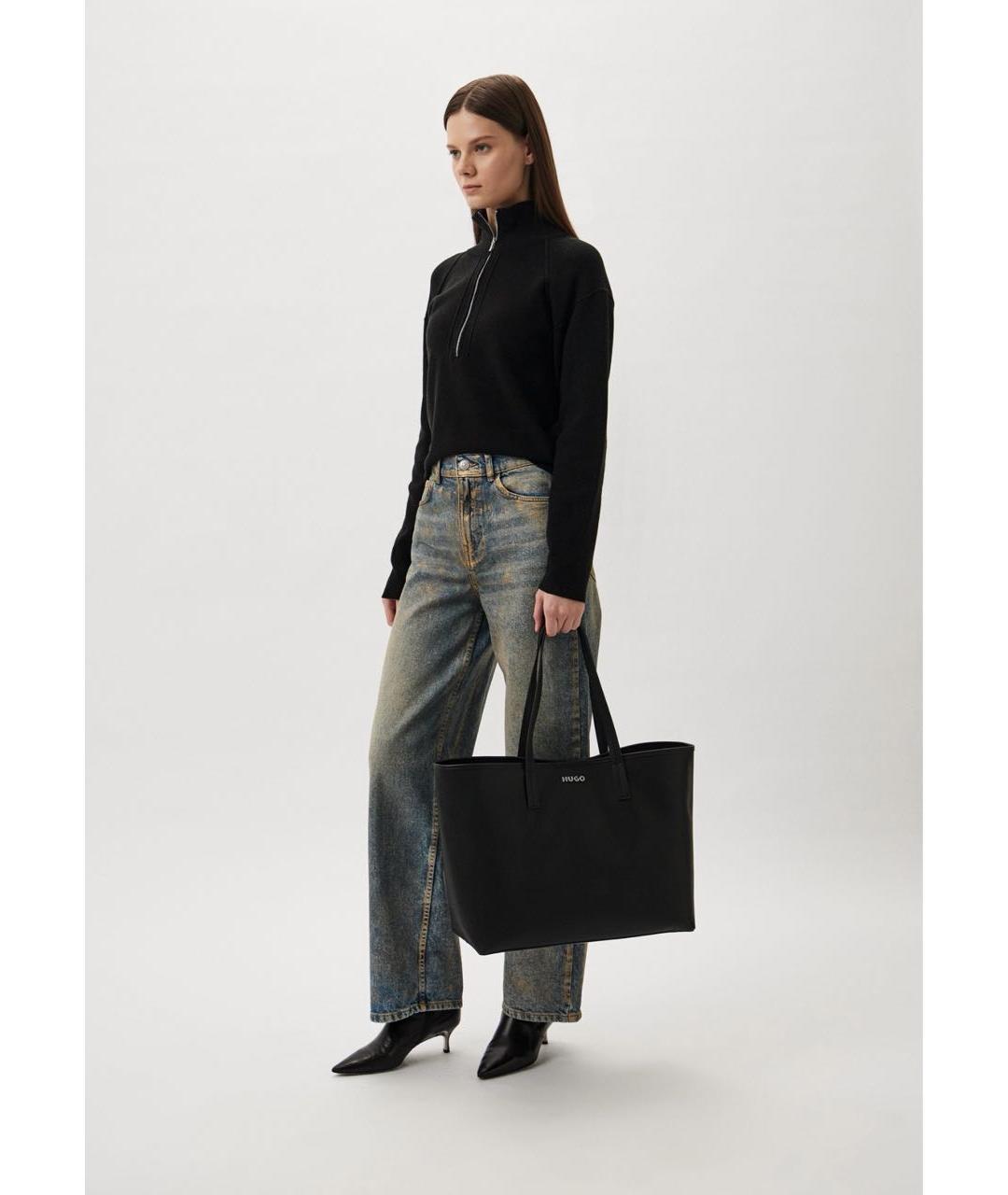 HUGO Черная сумка тоут из искусственной кожи, фото 6