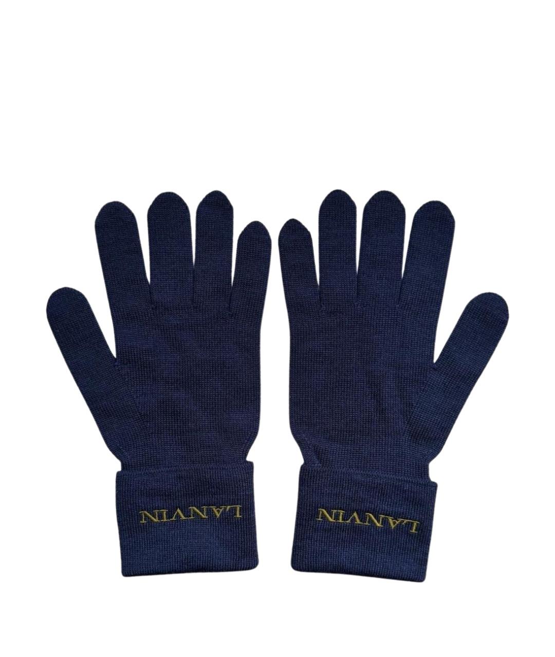 LANVIN Синие шерстяные перчатки, фото 1
