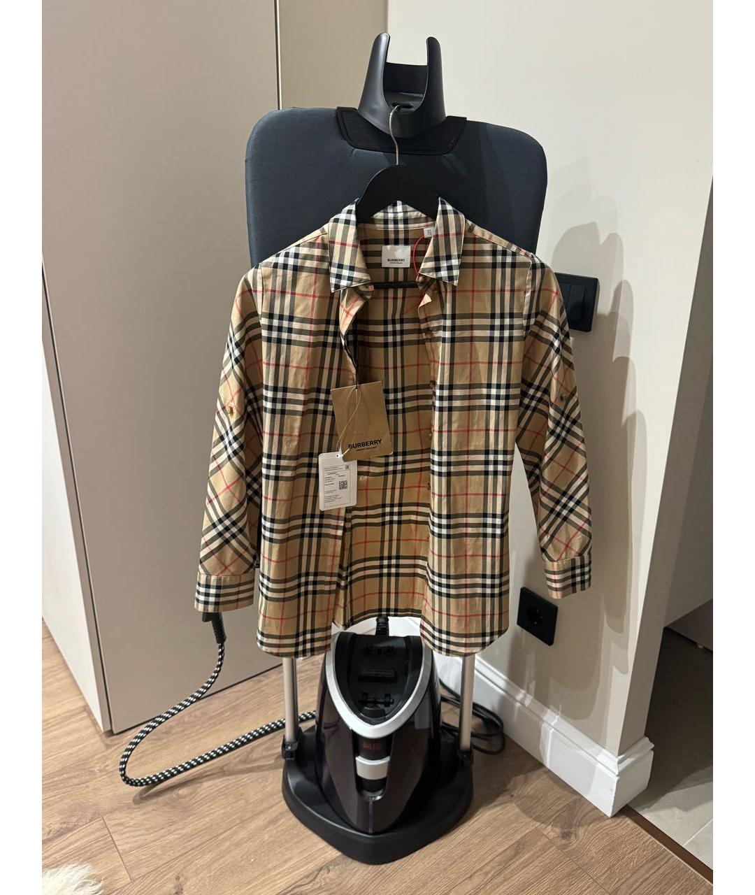 BURBERRY Бежевая хлопко-эластановая рубашка, фото 6